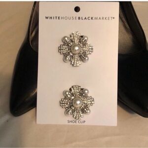 White House Black Market Silver Pearl Floral Shoe Clips Set